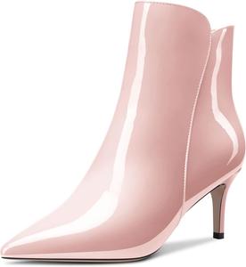 Женские ботильоны Aachcol, короткие сапожки с зауженным носком, на высоком каблуке-кубике средний каблук, лакированные с молнией, каблук 2,5 дюйма, Beige B