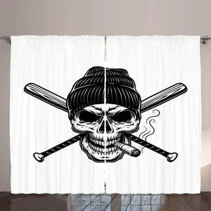 Штора ABAKUHAUS "Череп и курение", шапочка в виде головы скелета, универсальная тесьма для гостиной, с петлями и крючками, 280 x 225 см, цвет "Белый кола" Abakuhaus
