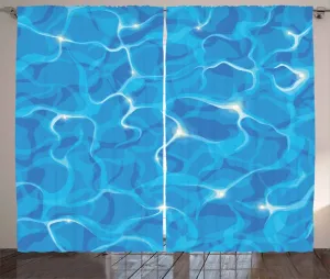 Штора ABAKUHAUS Water Rustic, яркие волны на поверхности воды, присборенная ленточная штора для спальни с петлями и крючками, 280 x 225 см, цвет: белый, синий, аквамарин Abakuhaus