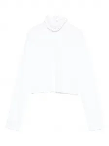 Топ с оборками и высоким воротом Alaïa, белый