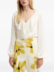 Блузка с V-образным вырезом и оборками Fracomina, бежевый