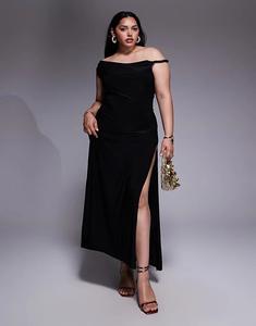 Платье макси ASOS DESIGN Curve с перекрученными плечами и шнуровкой на спине, черное Asos Curve