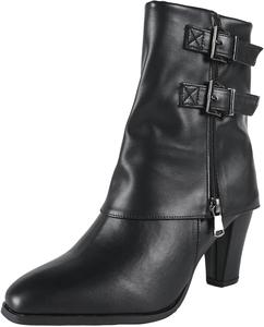 Женские ботильоны с острым носком, двумя ремешками и каблуком, модные кожаные с массивным квадратным каблуком, боковой молнией, повседневные, противоскользящие, для вечеринок, свиданий и работы QEOSNBX, Black