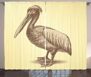 Винтажная желтая штора в деревенском стиле ABAKUHAUS, эскизный пеликан, штора из тесьмы для спальни со сборками, петлями и крючками, 280 x 225 см, светло-желтый с коричневым Abakuhaus