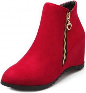 Женские зимние ботильоны VOKLIN с круглым носком на танкетке, замшевые, с молнией, удобные, с массивным скрытым каблуком, элегантные короткие ботиночки, Red