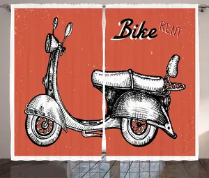 Штора ABAKUHAUS в стиле ретро, с изображением скутера и велосипеда, универсальная ленточная штора для гостиной с петлями и крючками, 280 x 245 см, цвет: красный, черный, белый Abakuhaus