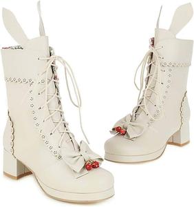 Женские ботинки Elyffany в стиле Лолита на платформе с массивным каблуком, бантом и высокой пяткой для косплея, Beige