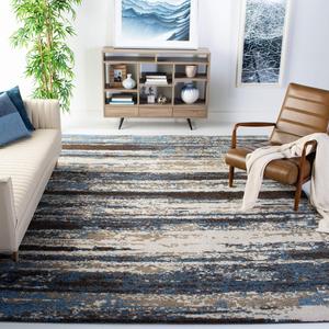 Ковер SAFAVIEH, 122 x 122 см, Retro Collection, Cream & Blue, современный абстрактный дизайн, не линяет и прост в уходе, идеален для помещений с высокой проходимостью в гостиной, спальне (RET2138-1165)