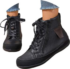 Женские кожаные ботинки IWIHMIV, низкий каблук, короткие ботильоны, круглый носок, боковая молния, повседневные удобные ботильоны на щиколотку, Black