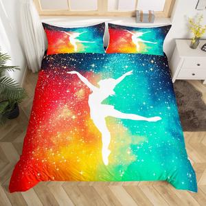 Erosebridal Комплект постельного белья Gymnastics Lovers с принтом гимнасток и звездного неба в красно-синих тонах, Multi 07