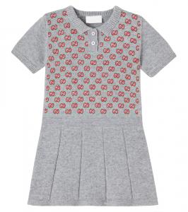 Платье из шерсти Baby GG с вышивкой Gucci Kids, Medium Grey/Mix