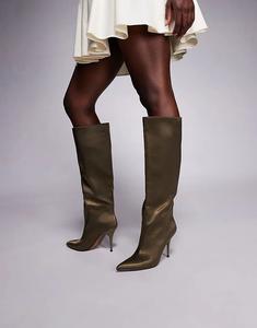 Сапоги Corinne на шпильке ASOS DESIGN из атласа цвета хаки