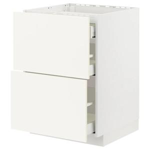 Нижний шкаф варочная панель/2 фасада/3 ящика METOD/MAXIMERA IKEA, 60x60x80 см, цвет white/vallstena white