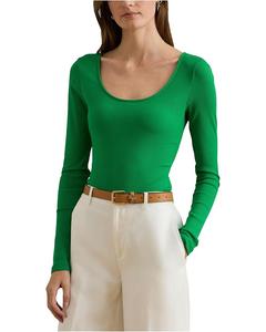 Женская футболка Lauren Ralph Lauren Rib-Knit с длинным рукавом и круглым вырезом, Stem