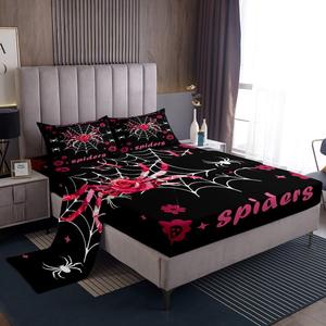 Erosebridal Комплект постельного белья Happy Halloween с паутиной и розами в розово-черной гамме, Hot Pink Black