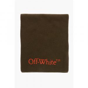 Шарф из натуральной шерсти с контрастной вышивкой логотипа Off-White, Army