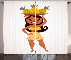 Штора ABAKUHAUS "Hula Girl Rustic", цвет "Тропическая девушка-ананас", универсальная ленточная штора для гостиной с петлями и крючками, 280 x 225 см, разноцветная Abakuhaus