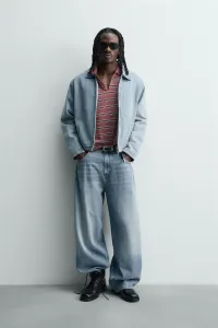 Джинсовая куртка на молнии спереди Zara, светло-голубой