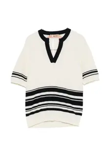 Джемпер в полоску с V-образным вырезом Nº21, белый