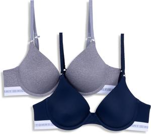 Женский бюстгальтер Tommy Hilfiger из микрофибры с эффектом пуш-ап и косточками, упаковка 2 шт., Sky Captain/Heather Grey
