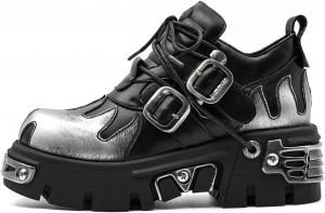 Женские ботинки в стиле рок-панк на шнуровке с массивной подошвой, готическим металлическим декором, уличная обувь типа «комбат» MACEFIL, Black