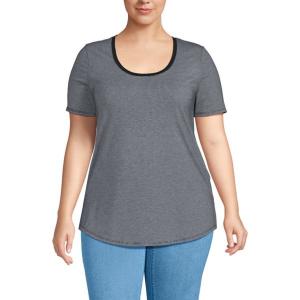 Футболка-туника большого размера с короткими рукавами и круглым вырезом Lands' End, цвет black pinstripe