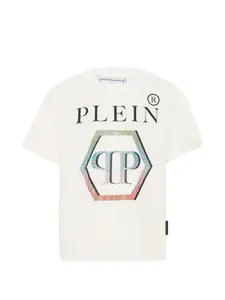 Футболка с принтом логотипа Philipp Plein Junior, бежевый