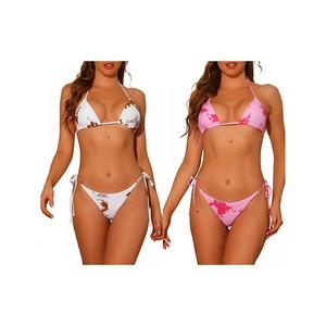 2 комплекта женского купальника бандо с тай-дай, бикини с треугольными трусиками Inspire Chic, Pink White