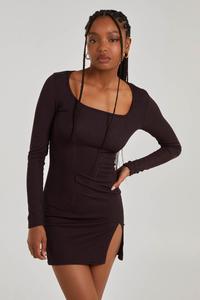 Платье в рубчик с длинными рукавами Pink Vanilla, коричневый