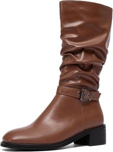 Женские ботильоны NEWBELLA с мягкой посадкой до середины икры, на массивном каблуке, с регулируемыми застежками-ремнями - повседневная обувь для осени и зимы, Brown