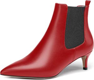 Женские повседневные ботильоны WAYDERNS с острым носком, на низком каблуке 2 дюйма, кожаные с пряжкой, Black/Red