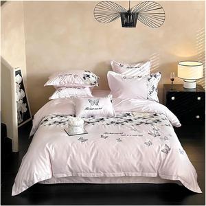 ZOCWJK Комплект постельного белья с вышивкой бабочками из хлопка Pink