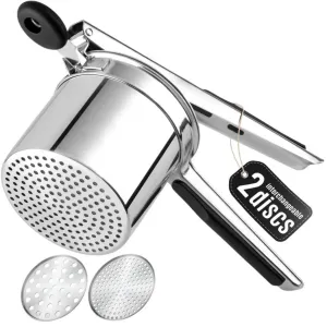 Картофелемялка из нержавеющей стали - прочный инструмент для приготовления пюре, с прессом и функцией измельчения Zulay Kitchen, серебристо-черный