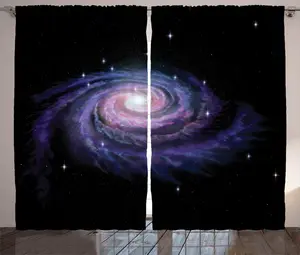 Штора ABAKUHAUS Galaxy Rustic, Celestial Galaxy Dust, присборенная штора для спальни с петлями и крючками, 280 x 175 см, цвет: черный, фиолетовый