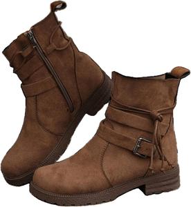 Женские ботильоны HINDOLA с пряжкой, удобные уличные короткие ботильоны, противоскользящие, с низким каблуком, молния сбоку, военные боевые ботинки, 9.5-10 Brown