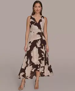 Женское платье без рукавов с имитацией запаха Donna Karan New York, коричневый