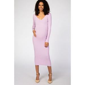 Длинное облегающее платье макси с V-образным вырезом для беременных, длинными рукавами. Pinkblush, Lavender