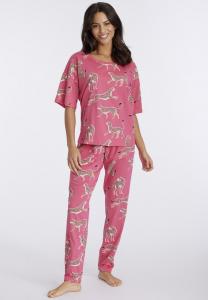 Пижамный комплект LASCANA VIVANCE DREAMS BY LASCANA VD ANIMAL SET, Pink Gemustert/Pink