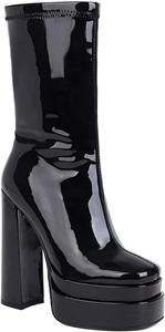 Женские ботильоны JOEupin на платформе с массивным каблуком и средней голенью Челси, с задней молнией, удобные, с нескользящей подошвой, Patent Leather