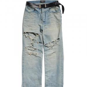 Брюки джинсовые Balenciaga с ремнем, потертые, светло-голубые