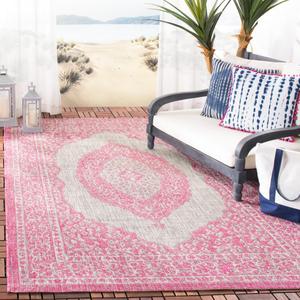 Ковер SAFAVIEH, 122 x 171 см, Washable Rug Outdoor Courtyard Collection - , светло-серый и фуксия розовый фиолетовый, без линьки и легкий в уходе, идеально для патио, заднего двора, прихожей (CY8751-39712)