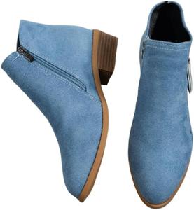 Женские ботильоны больших размеров - с узкой посадкой, заостренным носком, толстой подошвой, боковой молнией для легкого надевания и снятия, стильные и красивые. HoaloX, Peacock Blue