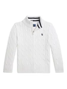 Кардиган фактурной вязки на молнии Polo Ralph Lauren Kids, белый