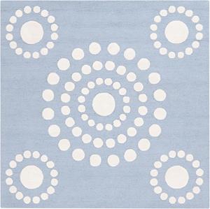 Ковер SAFAVIEH, 153 x 153 см, Kids Collection, Blue & Ivory, ручной работы с точечным узором из шерсти, идеален для помещений с высокой проходимостью: игровая комната, детская, спальня (SFK924M)