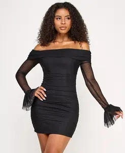 Платье-футляр с открытыми плечами и длинными рукавами для юниоров KATIA RAE, черный