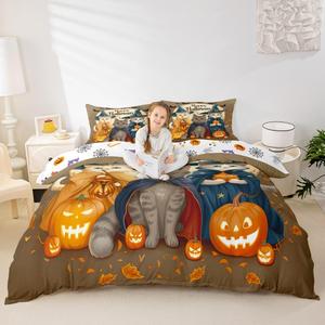 Erosebridal Комплект постельного белья Halloween Decor с принтом тыкв, летучих мышей и привидений для детей и взрослых, Brown