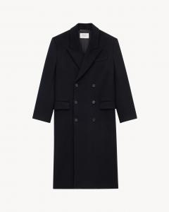 Длинное пальто из шерсти Saint Laurent, черный