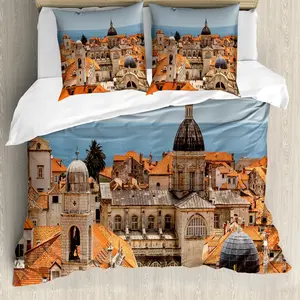 Пододеяльник ABAKUHAUS европейский, Старый город Дубровник, антиклещевой, подходит для аллергиков, с наволочками, 200 см x 200 см - 80 x 80 см, разноцветный