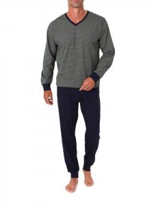 NORMANN Пижамный комплект с длинными рукавами, манжетами и V-образным вырезом, зеленого цвета