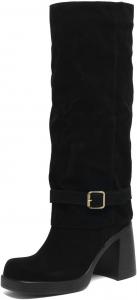 Женские ботфорты до колена с квадратным носком, на платформе и с широким каблуком, высокая голень и широкий голень Kldyj, Black